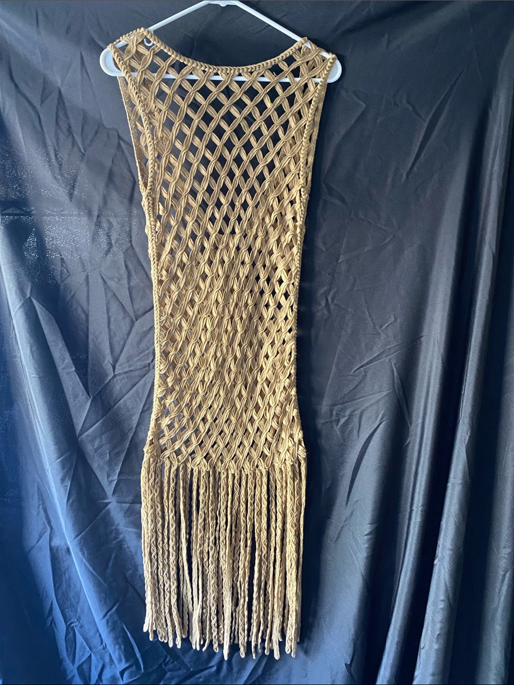 Zara Beige Macramé Fringe Dress
